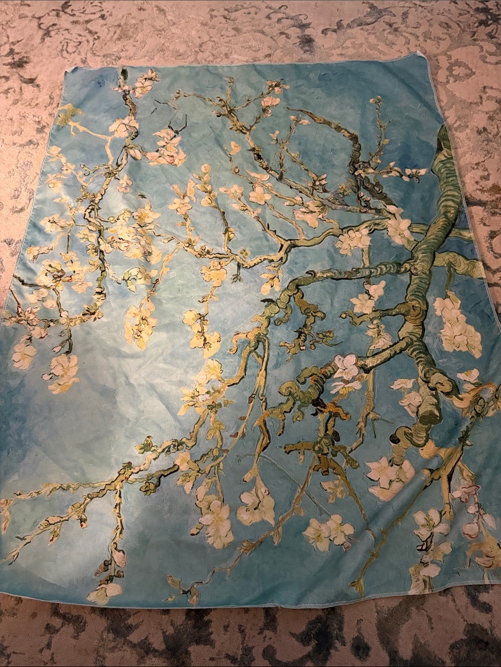 Blue Floral Almond Blossom scarf/wrap feels silky